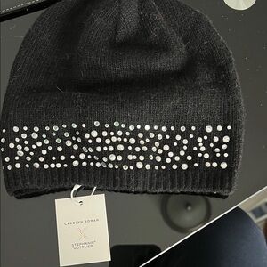 Cashmere Black Beanie with Crystal Embellishments